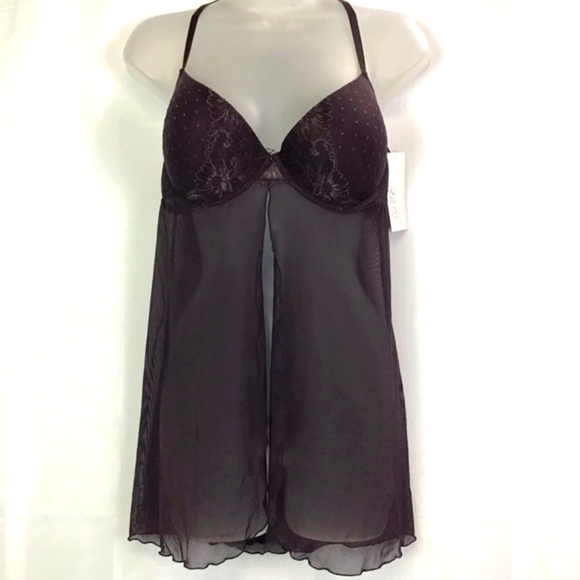 Gilligan & O'Malley Other - Gilligan & O'Malley Purple Sheer Babydoll Nightgown Split Front Lingerie